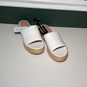 NEW-Time and Tru Women's Raffia Platform Slide Sandals White Size 10